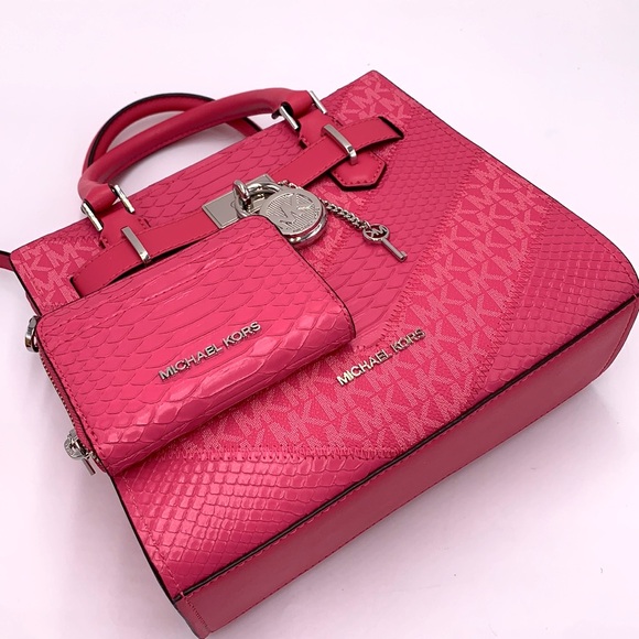 Michael Kors Hamilton Small Satchel & Medium zip around card case electric Pink - Picture 13 of 16